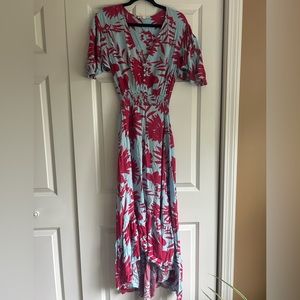 Abel The Label Anthropology Blue and Pink Flower Print Dress